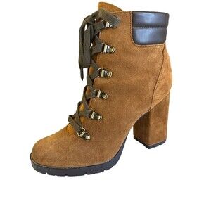 Sam Edelman Caroleena Lace Up Eyelets Block Heel Booties 8M Brown Suede Leather
